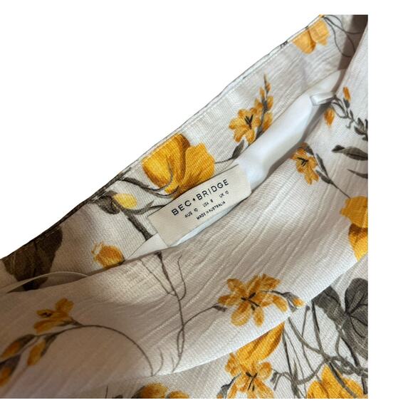 Bec + Bridge Matilde One Shoulder White Yellow Floral Midi Dress Size 6 - Picture 5 of 9